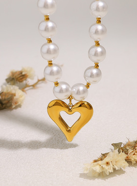 速卖通跨境新款珍珠项链女夏季高级感淡水高档货钛钢项饰义乌配饰