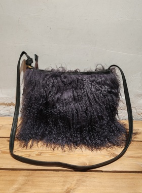 出口日本m*issi滩羊毛真毛鹿皮休闲时尚单肩斜挎包