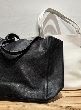 出口日本小众植鞣山羊皮真皮托特购物袋大包