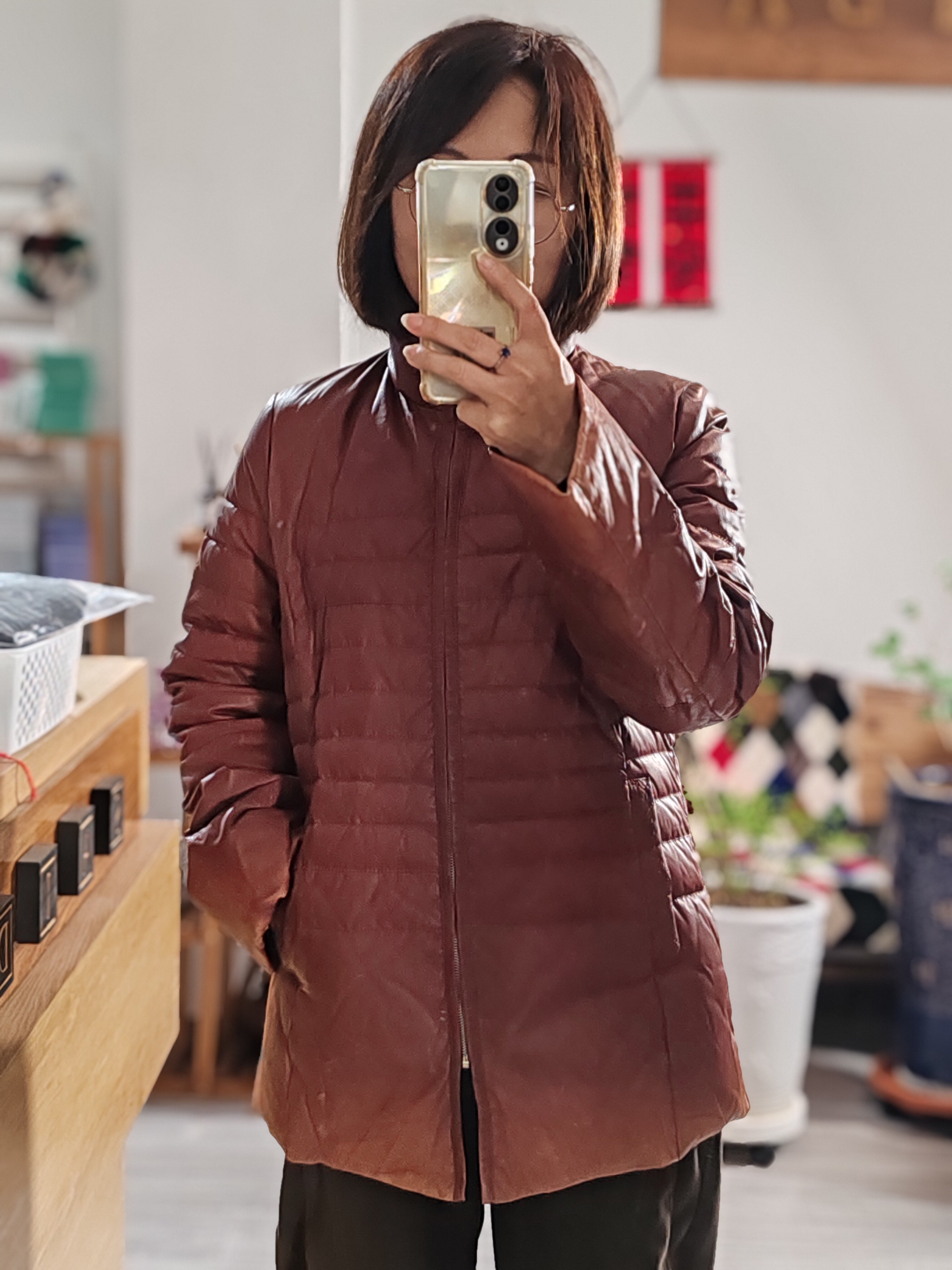 孤品微瑕出口日本小众鹿皮真皮女款休闲复古羽绒服外套