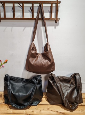 出口日本小羊皮软皮真皮通勤休闲妈咪单肩斜挎托特女包