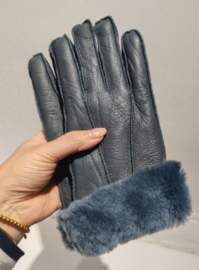 外贸出口真皮羊毛皮毛一体骑车滑雪女冬季保暖加厚羊皮手套