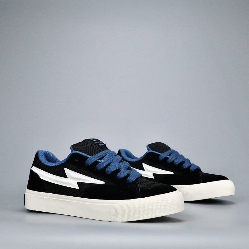 黑蓝拼色闪电网布板鞋男透气厚底运动鞋小众百搭潮鞋2026新款鞋子