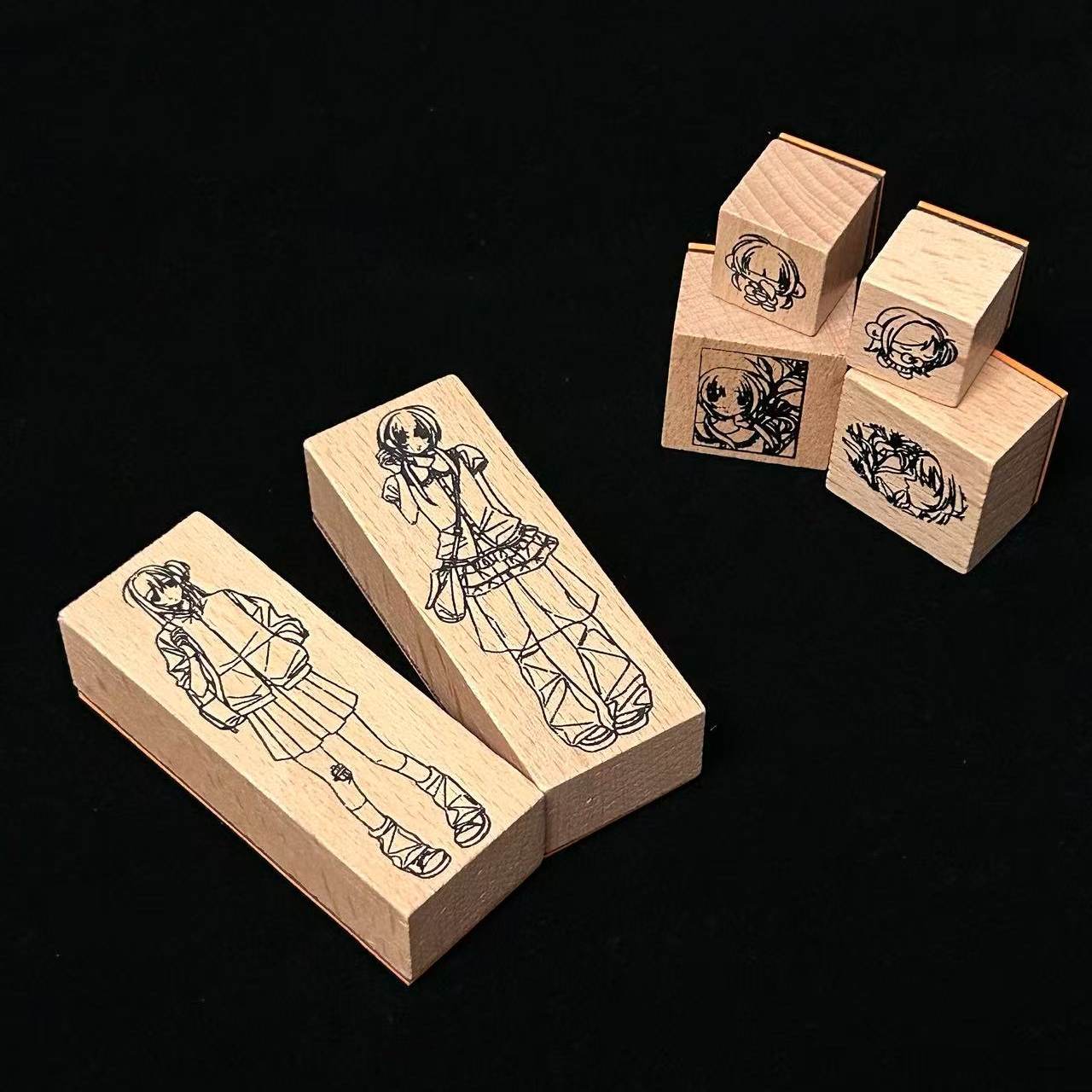 奇思妙想乌卡通图案榉木印章DIY高颜值文艺简约趣味定制木质手账