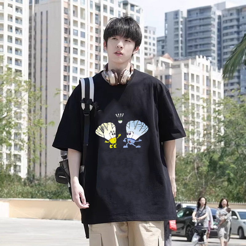 羽毛球服卡通纯棉短袖文化衫男女t恤上衣运动比赛logo印花定制服