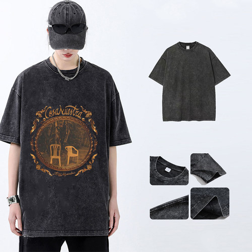 洗水复古说唱歌手Bad Bunny面部图案印花T恤DeBi纯棉短袖男女衣服