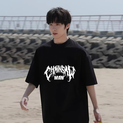 动漫电锯侠T恤Denji Power漫画图案纯棉短袖夏季休闲街头风上衣装