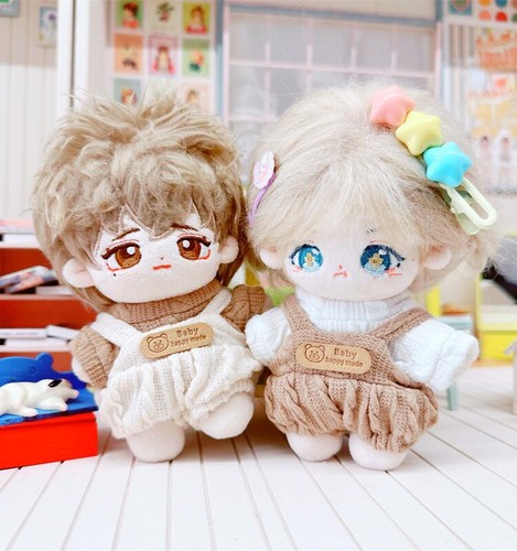 娃衣10cm棉花娃娃海星体正常体15厘米可爱白色棕色麻花背带裤换装