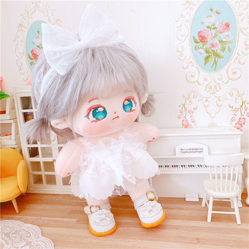 棉花娃娃20cm厘米娃衣服明星公仔正常体胖胖体裸娃纯洁简约风白裙