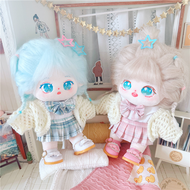 棉花娃娃20cm厘米娃衣服明星公仔裸娃正常体胖胖体jk裙子白毛衣