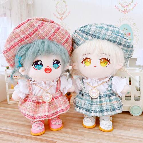 现货香呢呢吊带裙贝雷帽20厘米套装20cm娃衣明星棉花娃娃公仔换装