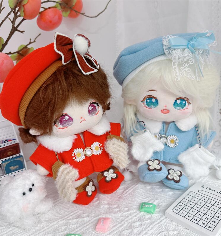 现货20cm棉花娃娃毛绒玩具娃衣服新年暖冬恋歌毛呢可换装人形公仔