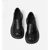 英伦小皮鞋 一脚蹬单鞋 皮质春秋休闲 女2025新款 厚底乐福鞋