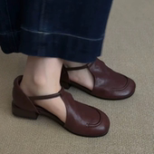 温柔风复古圆头包头低跟时装 小众浅口软底包头拖 时尚 凉拖鞋 女法式