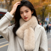 狐狸毛围巾女2025冬季 双面毛毛百搭时尚 毛领仿皮草高级感毛绒围脖