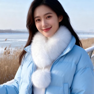 狐狸毛围巾女冬季新款时尚百搭毛绒围脖保暖磁吸扣仿皮草毛领围脖