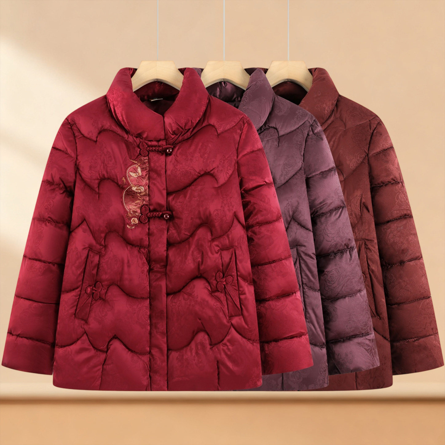 奶奶本命年红色唐装立领加厚棉服