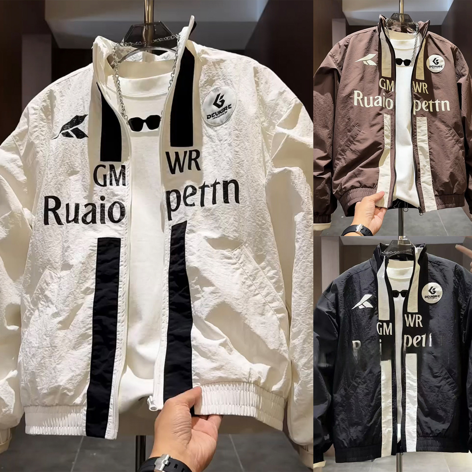 2025新款美式拉链条纹夹克立衫领冲锋衣男装百搭休闲上衣品质外套,男装,夹克,淘宝优惠券,粉丝福利购,淘宝优惠卷