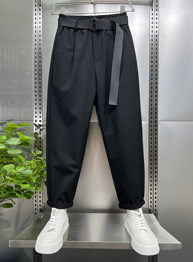 春夏季款西装裤直筒休闲裤男士纯色宽松九分萝卜裤黑色西裤哈伦裤