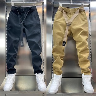 男百搭哈伦老爹裤 2025秋冬季 男设计感腰带直筒纯色修身 休闲裤 工装