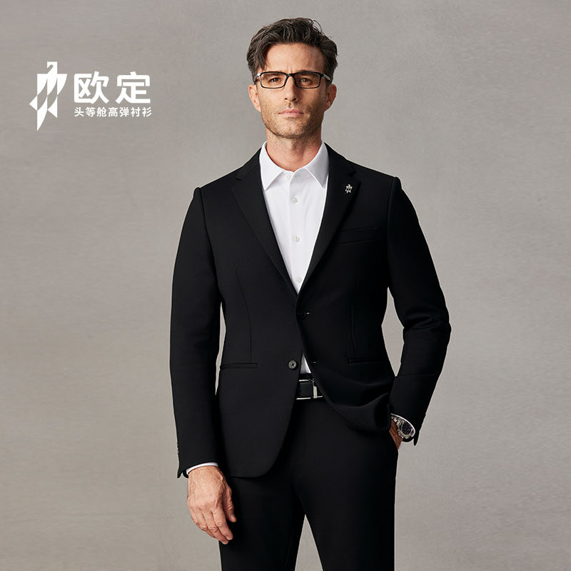 【可机洗易打理】欧定头等舱西装外套男新款猎鹰黑色高级定制西服