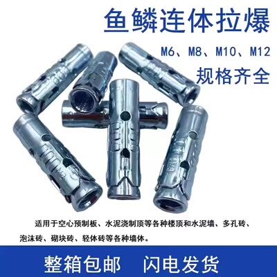 鱼鳞拉爆吊顶一体式膨胀螺丝连体胀栓多孔砖泡沫砖用膨胀管内镀锌