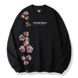 真维斯盖尔大码品牌男女同款潮牌玫瑰印花情侣装卫衣宽松圆领上衣