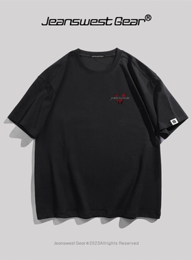 JG男装大码品牌涂鸦红色V字母胸花短袖t恤男女同款夏季宽松体恤衫