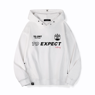 JG男装大码品牌复古徽章1987字母落肩袖连帽卫衣男女秋冬季情侣装