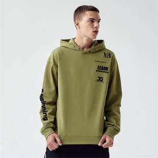 JG男装大码品牌简约袖标字母印花套头卫衣男女同款重磅军绿色上衣