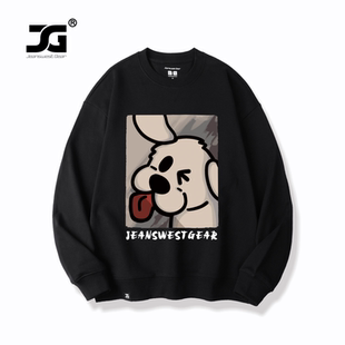 JG男装大码品牌卡通大舌头小狗字母落肩卫衣男女中性风学生情侣装