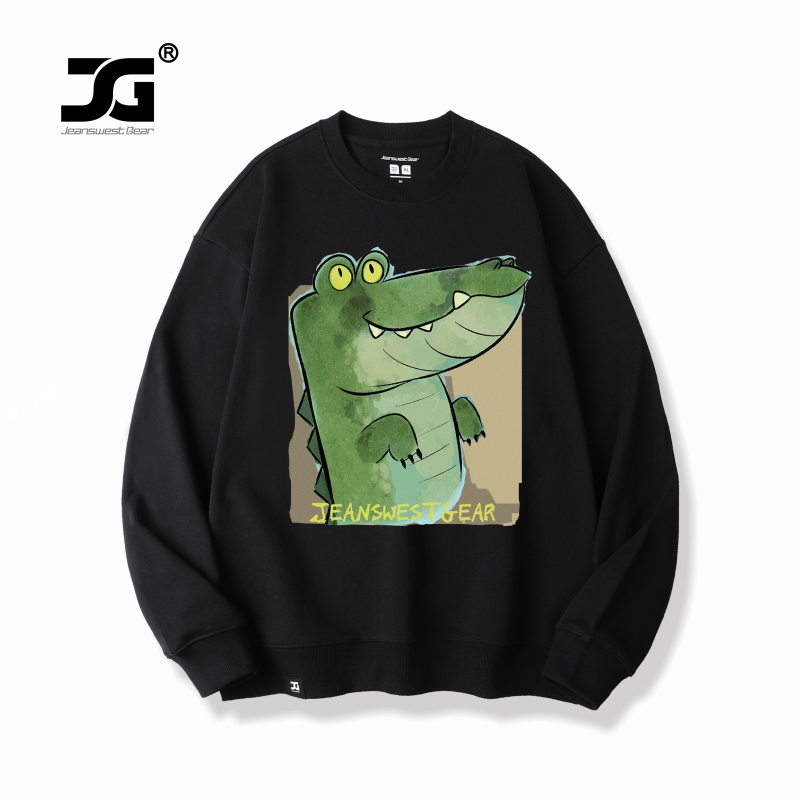 涂鸦呆萌卡通鳄鱼印花无帽卫衣