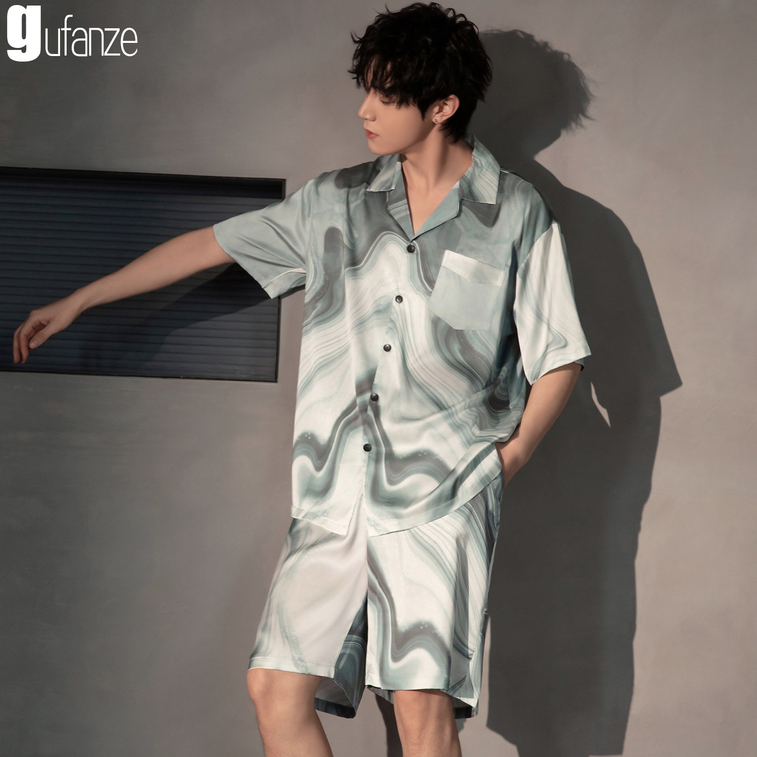 睡衣男士新款夏季冰丝短袖短裤开衫家居服夏天薄款家居服两件套装