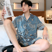 冰丝短袖 睡衣夏季 男士 家居服春秋款 男款 夏款 丝绸2026新款 套装 薄款