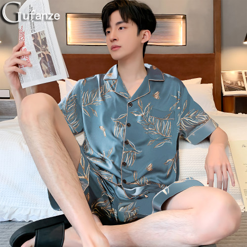 男士睡衣夏季薄款家居服冰丝