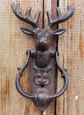 JD European Retro Cast Iron Door Knocker Crafts Deer Head Do