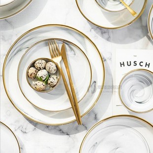Gold Marble Dinner Plate Set Ceramic Kitchen Plate Tableware