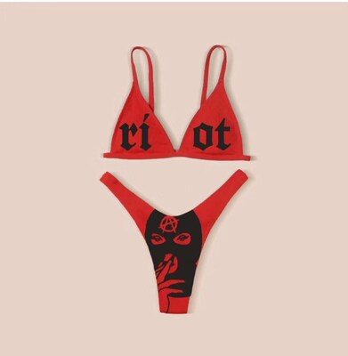 Women’s Funny Printed 2Pcs Bikini Suits Deep V-neck Detacha