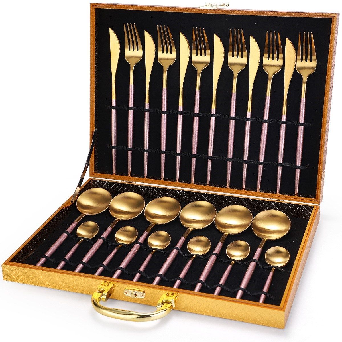 18/10 stainless steel tableware set golden cutlery set 24 pc
