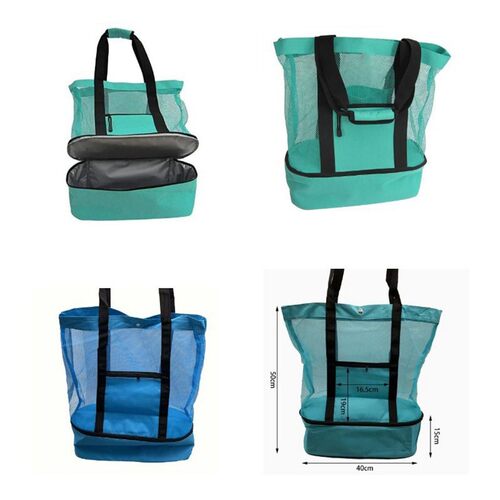 Outdoor Camping Beach Mesh Tote Bag With Detachable Cooler B