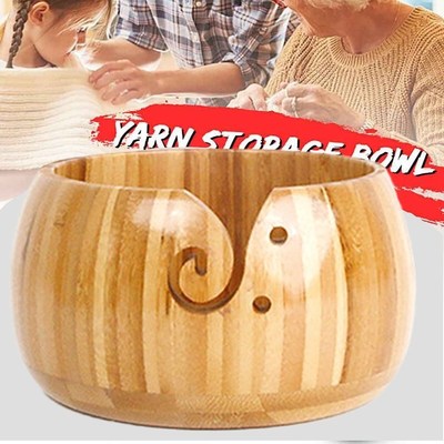 Dustproof Natural Wooden Wool Yarn Storage Bowl Crochet Knit