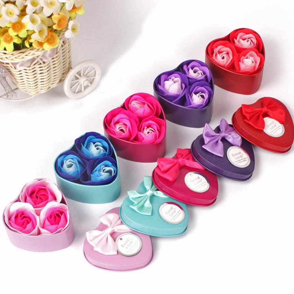 3Pcs Flower Soap Home Bathroom Heart Scented Bath Body Petal