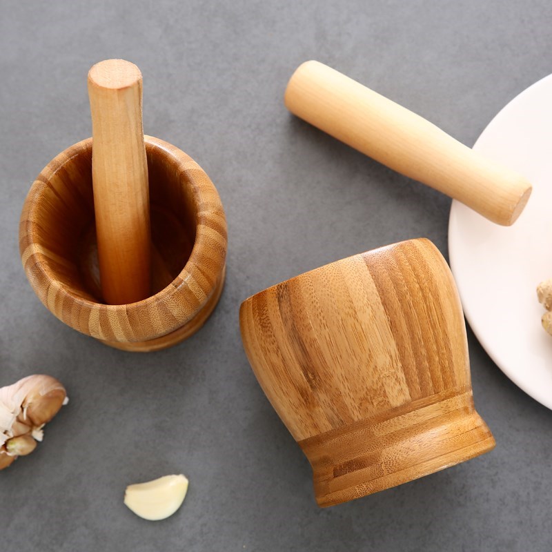 Natural bamboo wood manual mashed ground salt and pepper gri