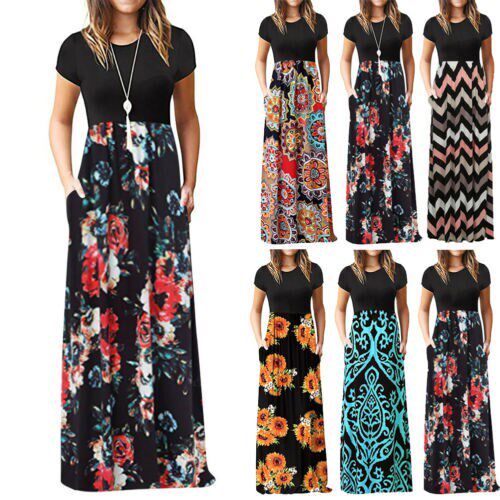 Vintage Floral Print Boho Dress Women Long Maxi Dress Evenin