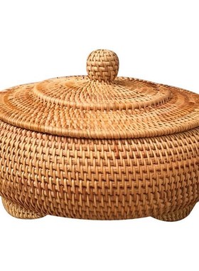 Storage Basket Hand-Woven  Woven with Cover Round Prim