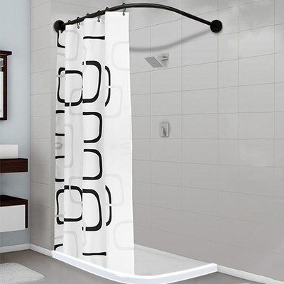Extendable Corner Shower Curtain Rod Pole Black Stainless St
