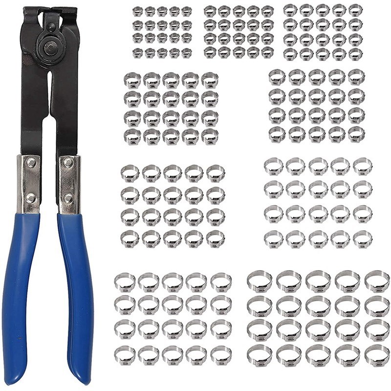 Single Ear Stepless Hose Clamps 180 Pcs 5.8-21 Mm + Ear Clam