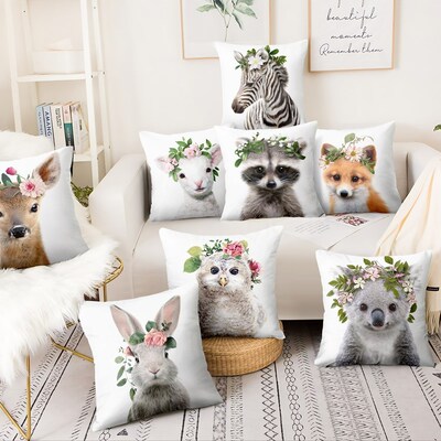 Home Decoration Pillow Fresh Animals In Flower Printed Cushi