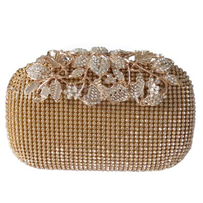 Unique Gold Rhinestone Evening bag Clutch Purse Party Bridal