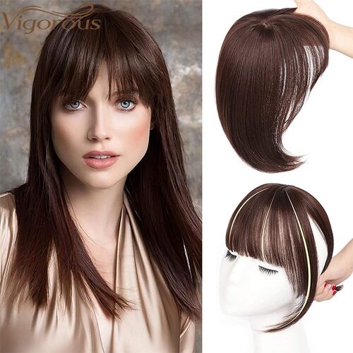 Dark Brown/Black Synthetic Hair Fringe Clip Bangs Clip In Ha
